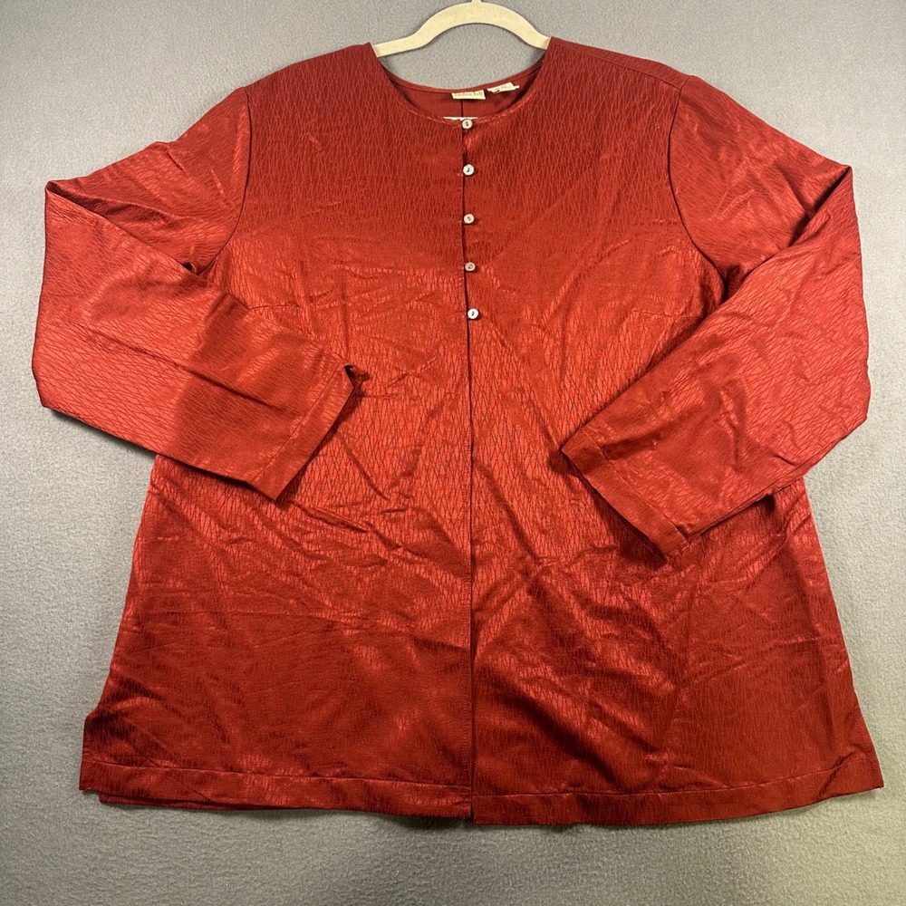 Linden Hill Silk Button Front Blouse Rust Orange Jacquard Textured XL Top